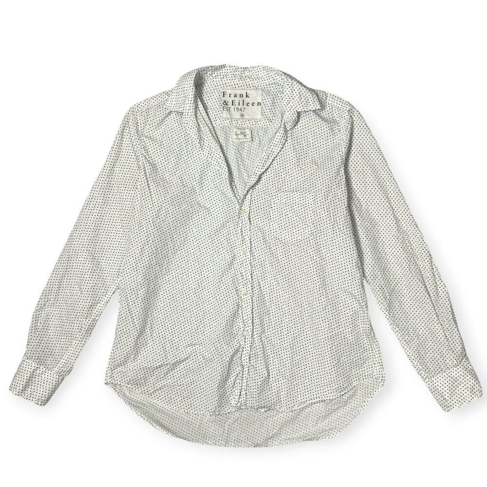 Frank & Eileen EILEEN Heart Print Relaxed Button Up Shirt SIZE XS Navy White